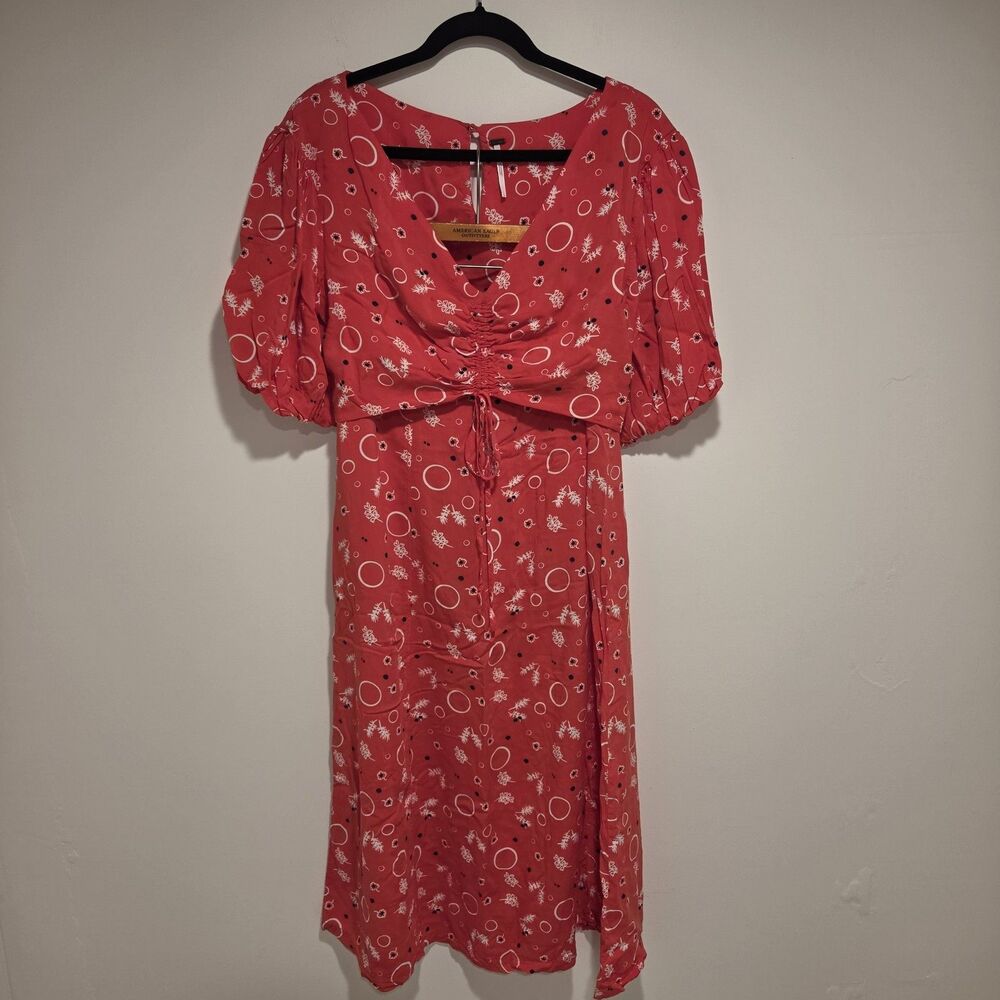 FREE PEOPLE Sz 12 Danni Jane Red Print Two Piece Crop Top & Midi Skirt Set Gypsy - Picture 2 of 13
